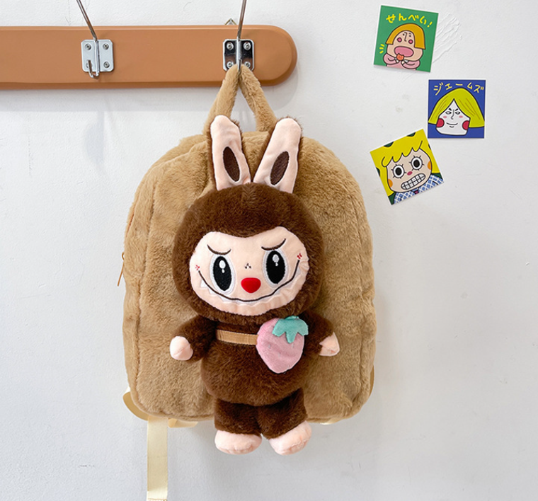 Cartoon labubu furry backpack children's plush backpack – Little