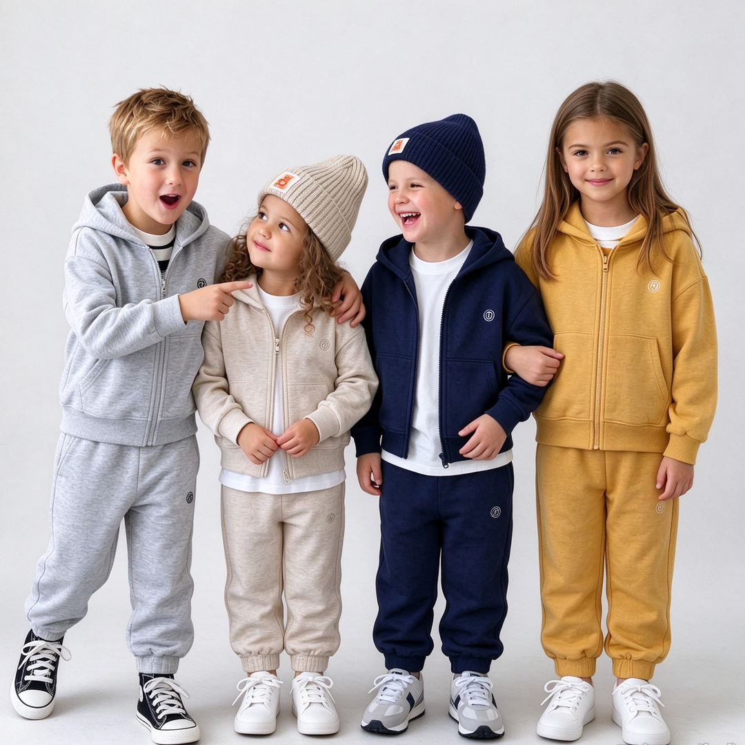 Zip-Up Hoodie Jacket &amp; Sweatpant 2PCS Set for Boys and Girls