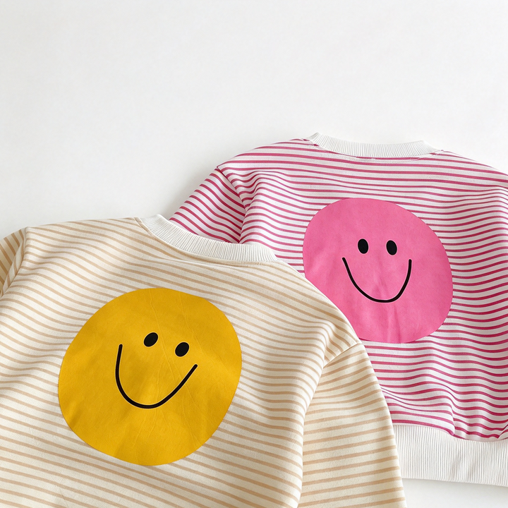 Girls Smiley Face Sweatshirt &amp; Pants Set Stripe Outfit