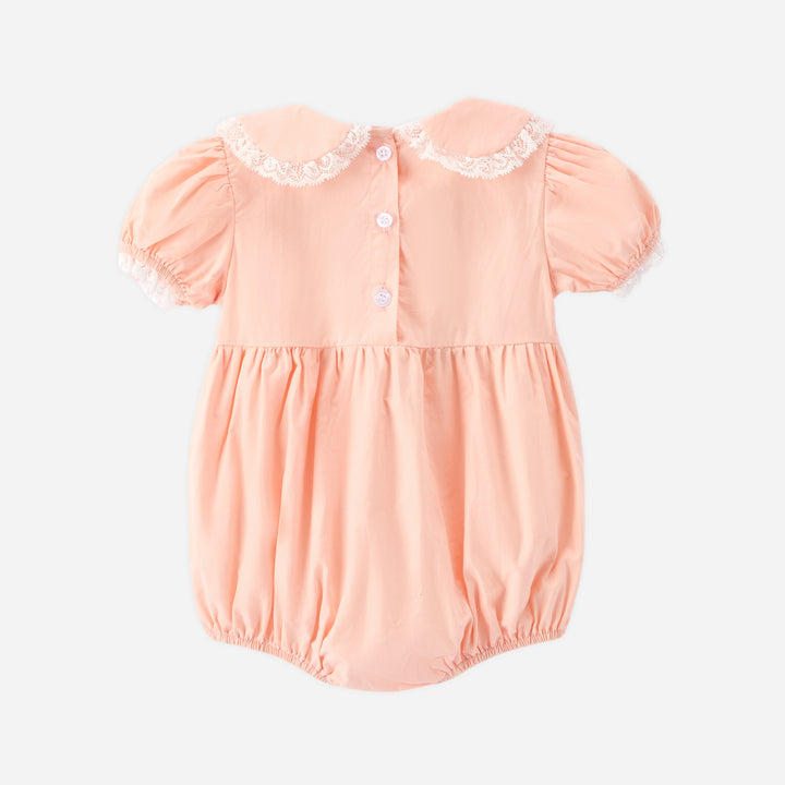 Baby pink Lace-deco bodysuit cotton romper