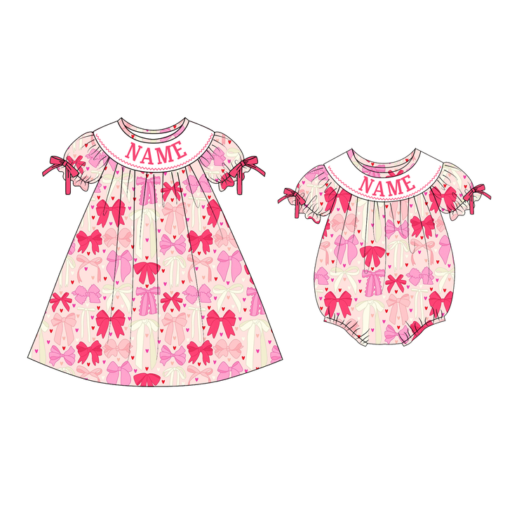 Personalized Baby Girl Valentine Pink Bow Dress &amp; Romper