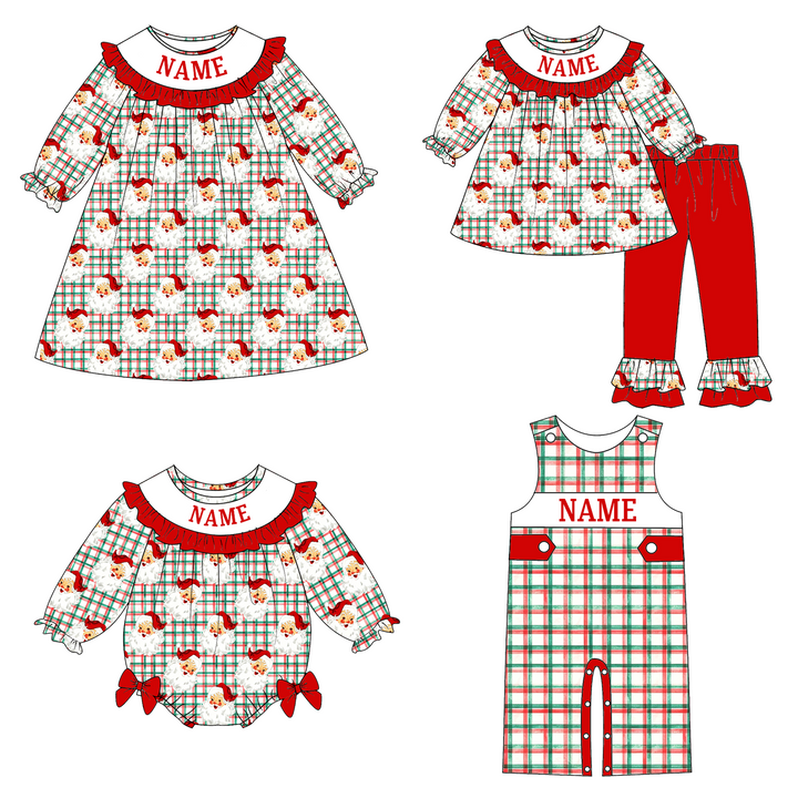 Personalized Embroidery Christmas Santa Claus Dress Sibling outfits