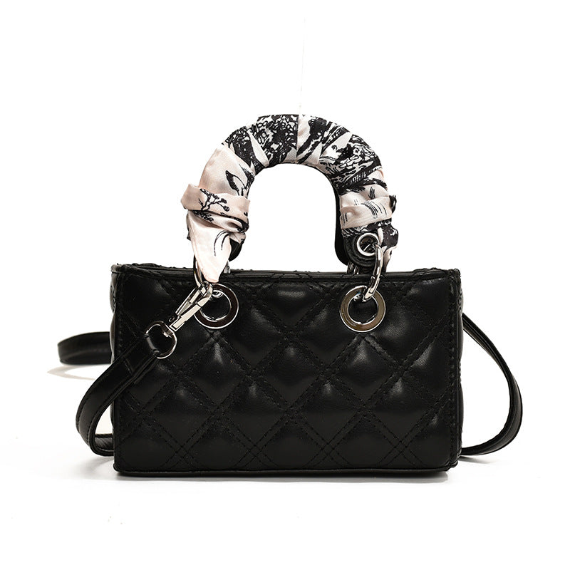 Mini Silk Scarf Handle Quilted Handbag Crossbody Bag