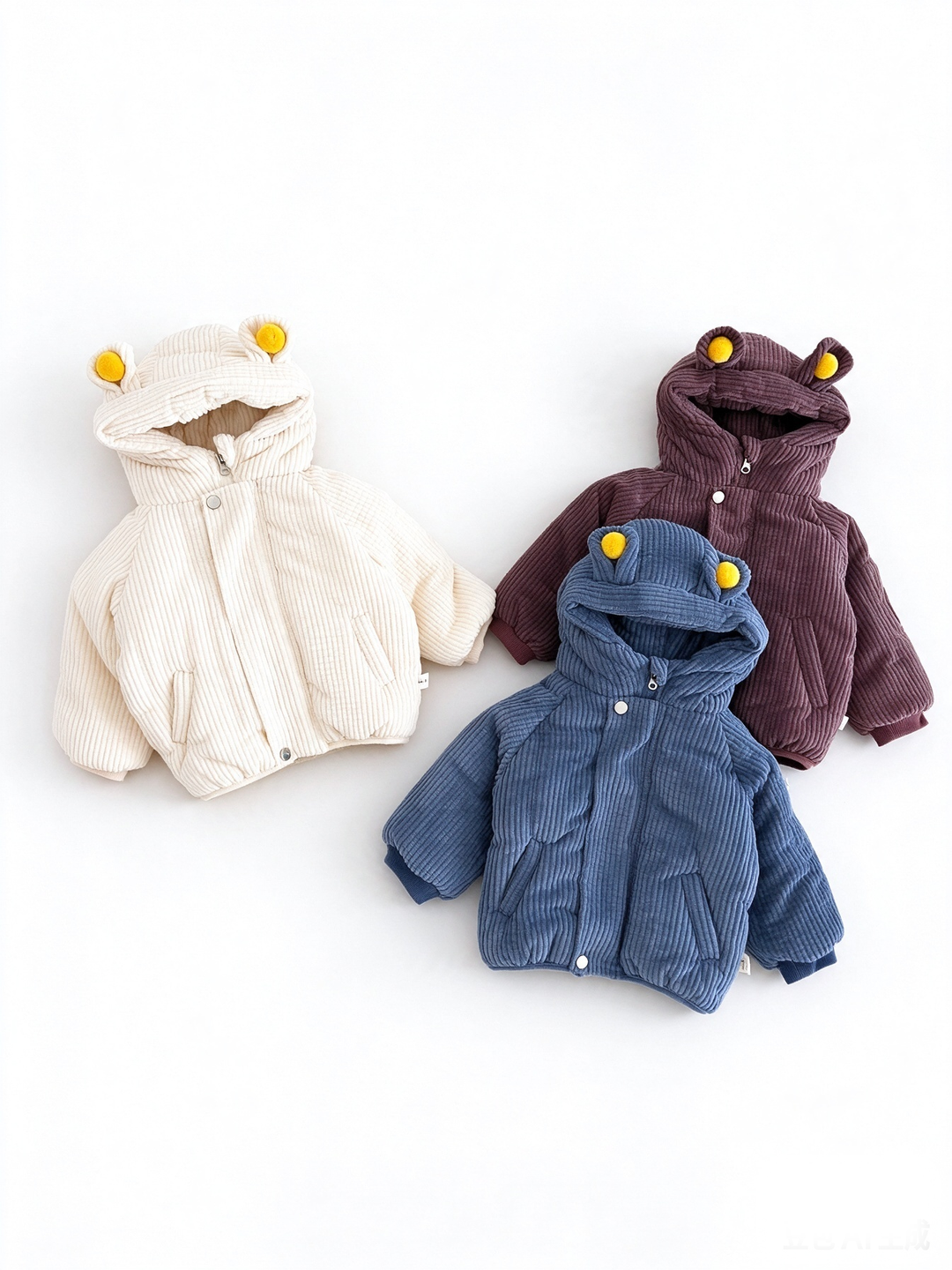 Baby Corduroy Bear Ear Hooded Quilted Jacket Coat