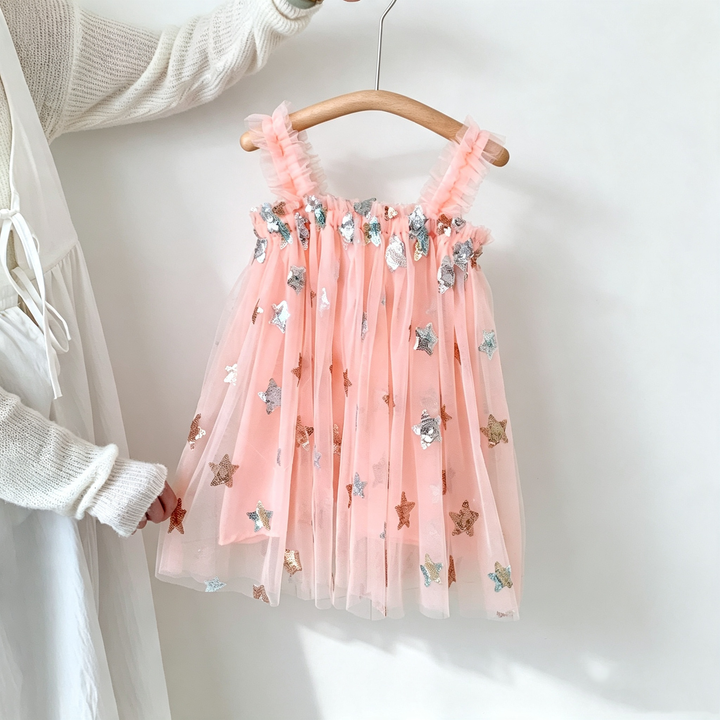 Girls Sequin star&moon embroidery mesh tutu dress