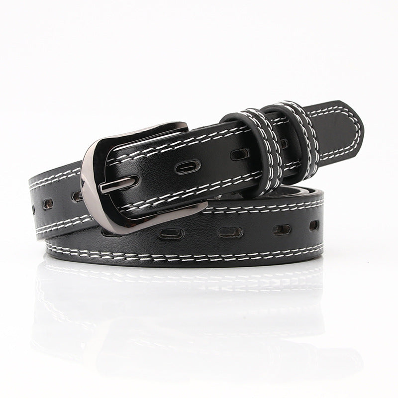 Women's fashion belt with double-line versatile belt