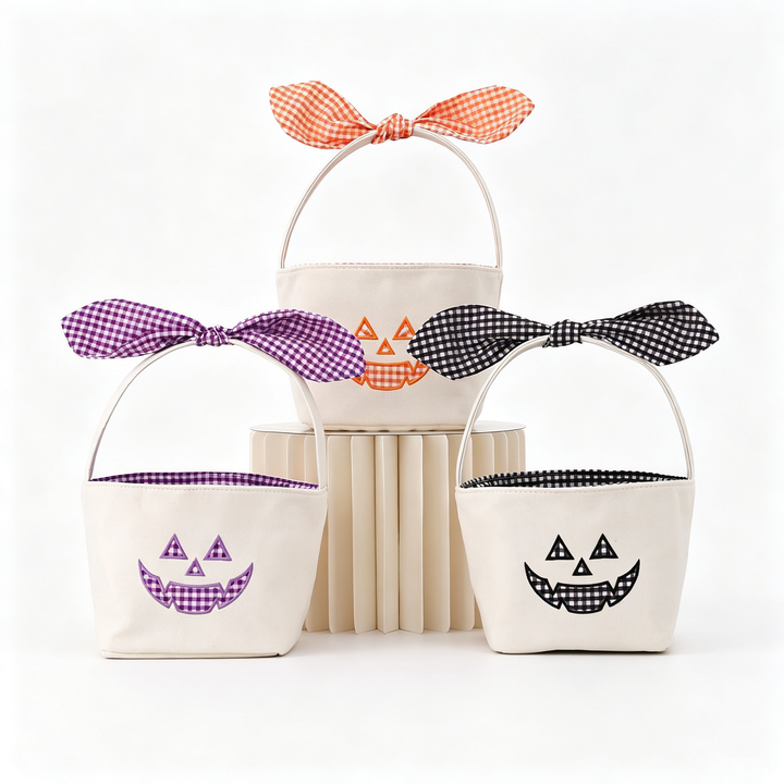 Halloween Gingham Pumpkin Embroidery Candy Basket