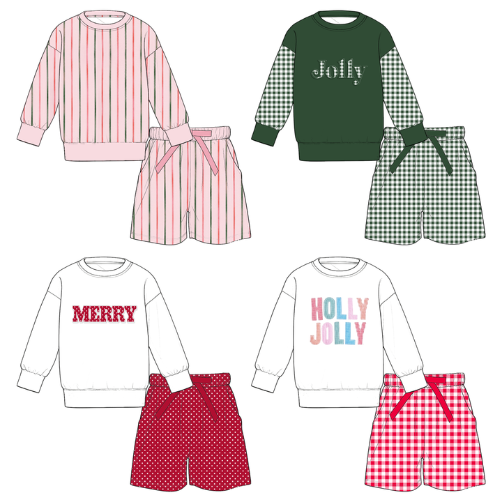 Girls Christmas Sweatshirt Top & Bowtie Shorts 2PCS Holiday Set