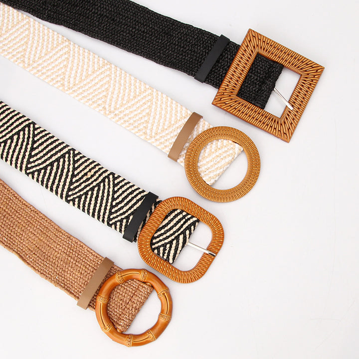 Boho Women's imitation straw wide elastic deco belt