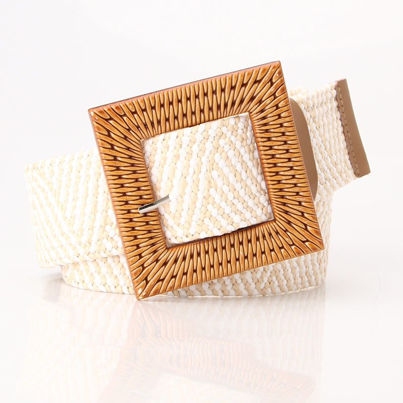 Boho Women's imitation straw wide elastic deco belt