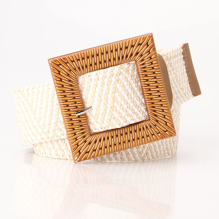 Boho Women's imitation straw wide elastic deco belt