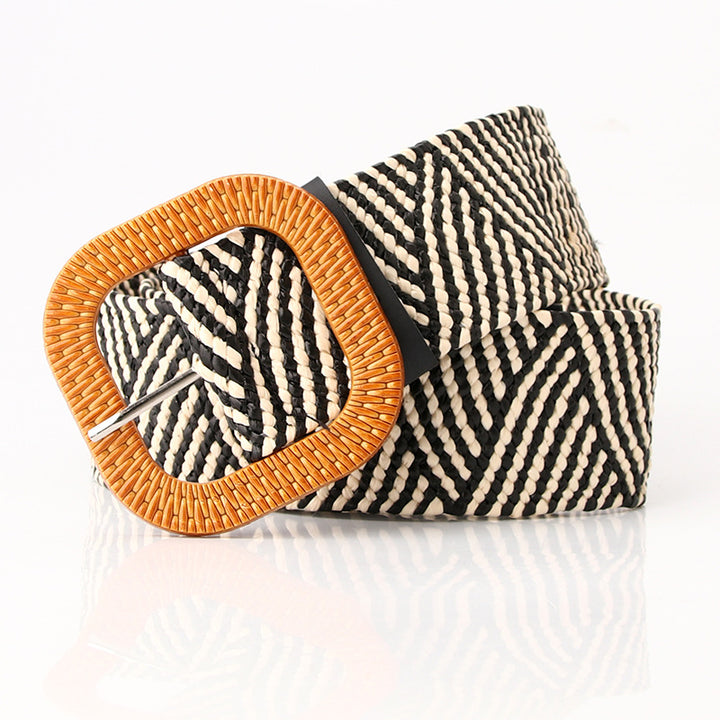 Boho Women's imitation straw wide elastic deco belt