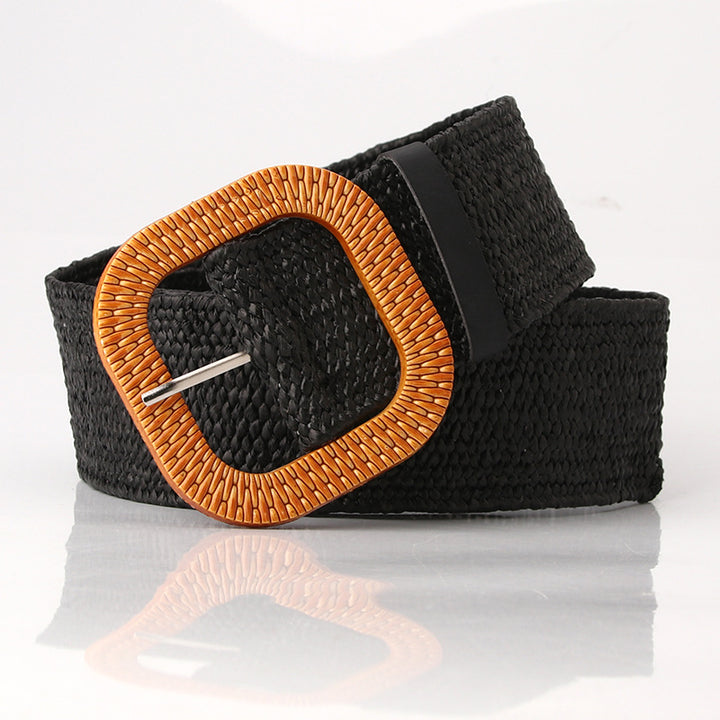 Boho Women's imitation straw wide elastic deco belt