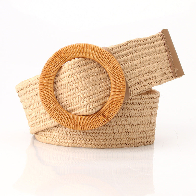 Boho Women's imitation straw wide elastic deco belt