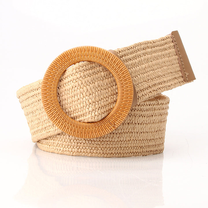 Boho Women's imitation straw wide elastic deco belt