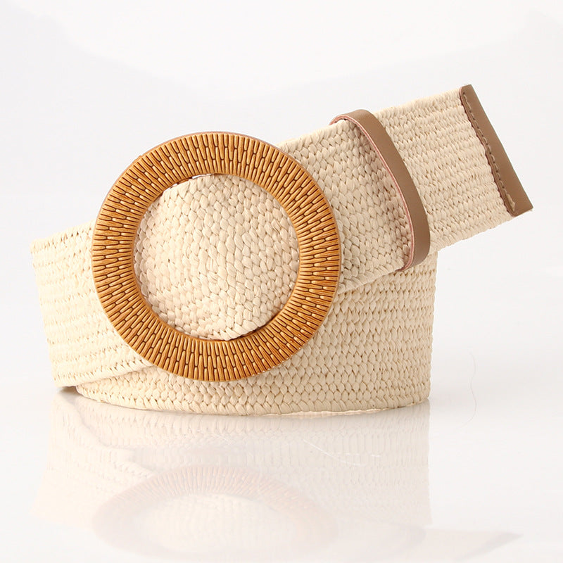 Boho Women's imitation straw wide elastic deco belt