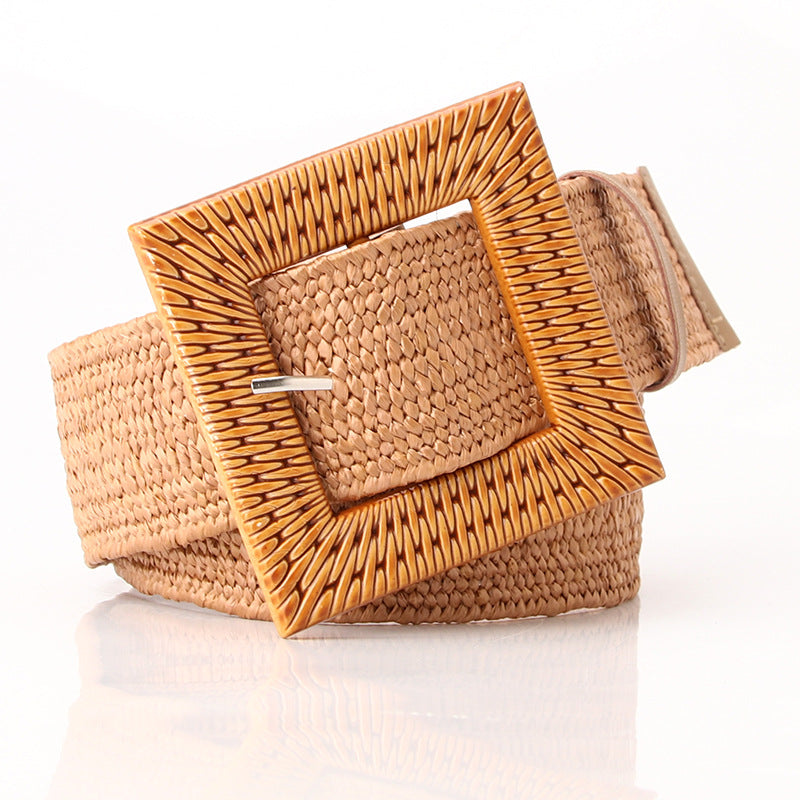Boho Women's imitation straw wide elastic deco belt