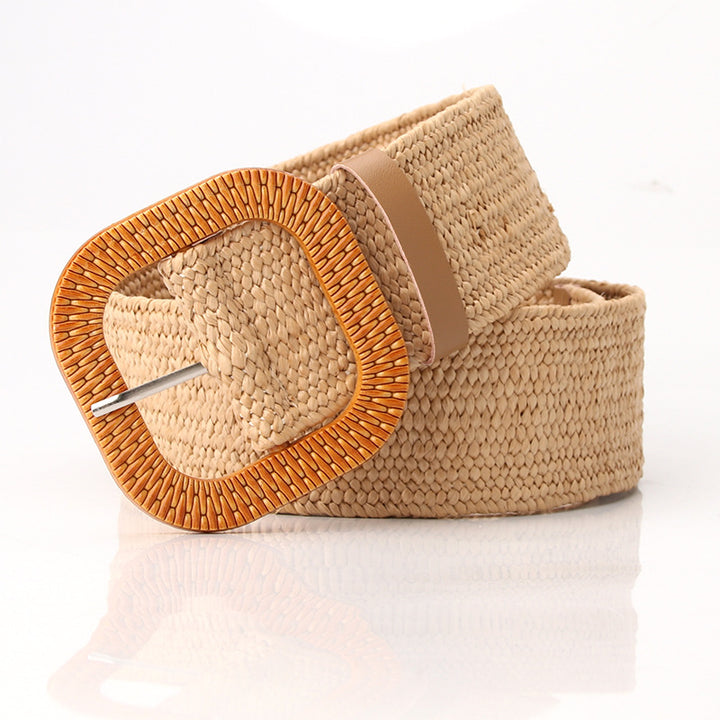 Boho Women's imitation straw wide elastic deco belt