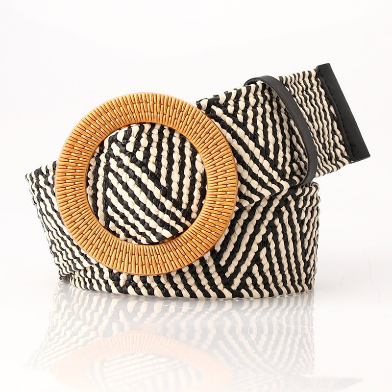 Boho Women's imitation straw wide elastic deco belt