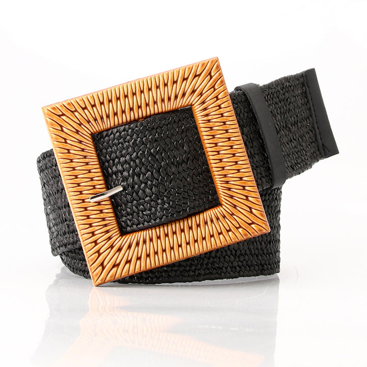 Boho Women's imitation straw wide elastic deco belt
