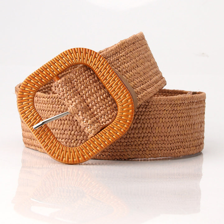 Boho Women's imitation straw wide elastic deco belt