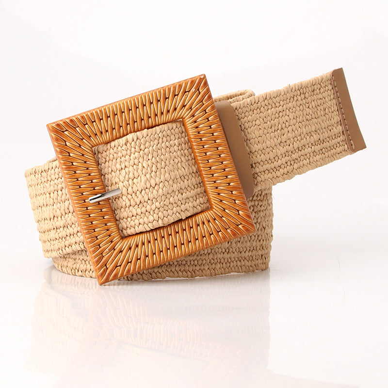 Boho Women's imitation straw wide elastic deco belt