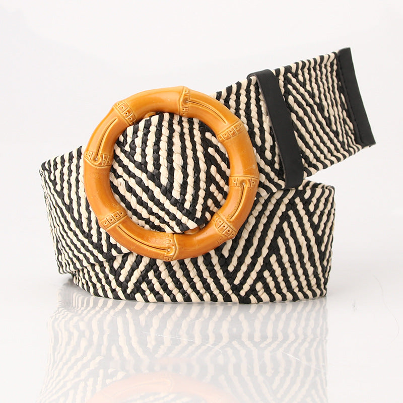 Boho Women's imitation straw wide elastic deco belt