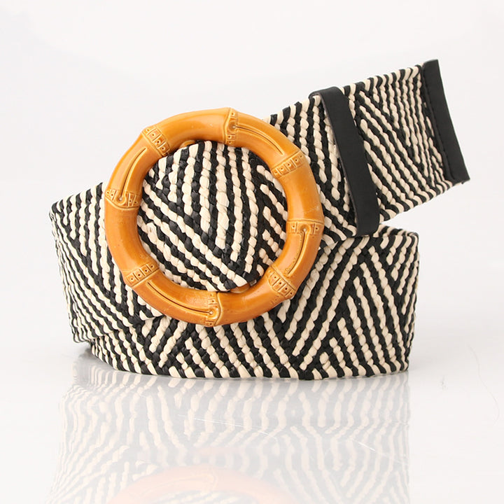 Boho Women's imitation straw wide elastic deco belt