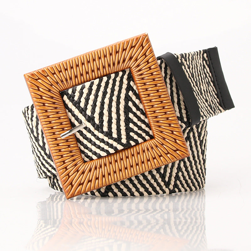 Boho Women's imitation straw wide elastic deco belt