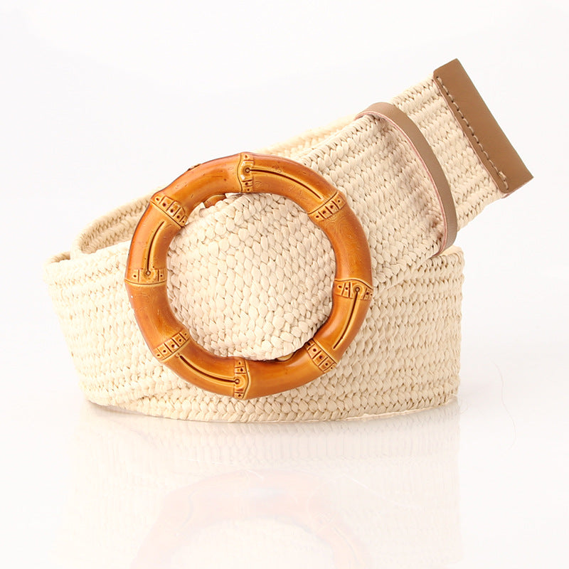 Boho Women's imitation straw wide elastic deco belt