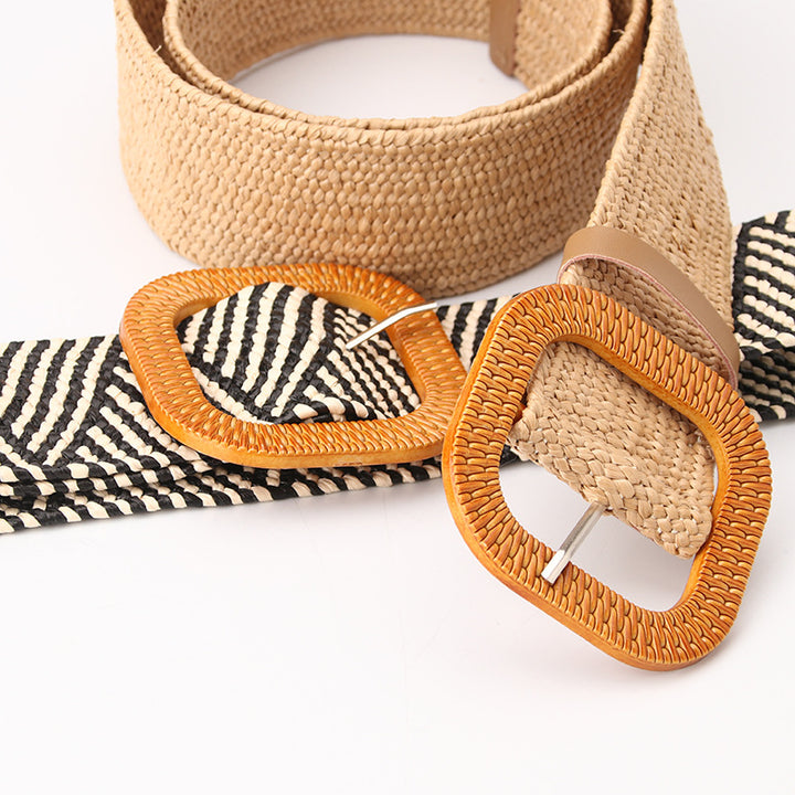 Boho Women's imitation straw wide elastic deco belt