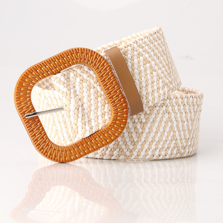 Boho Women's imitation straw wide elastic deco belt