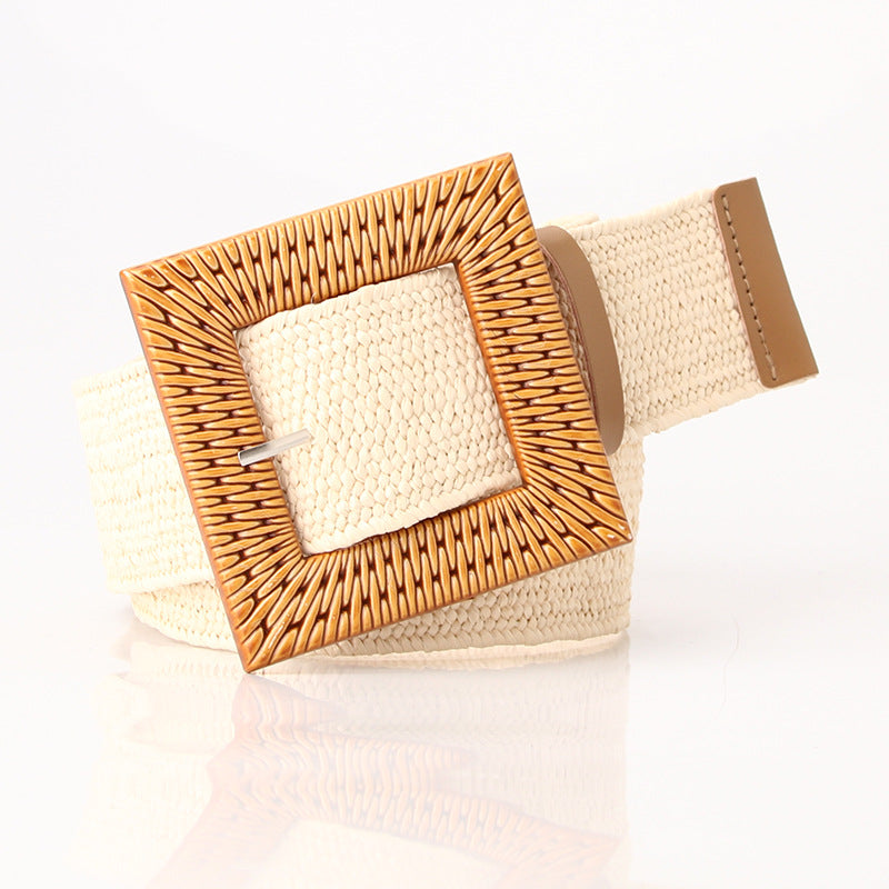 Boho Women's imitation straw wide elastic deco belt