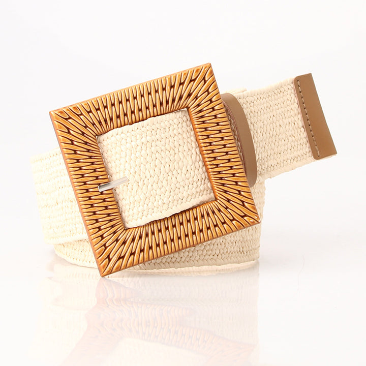 Boho Women's imitation straw wide elastic deco belt