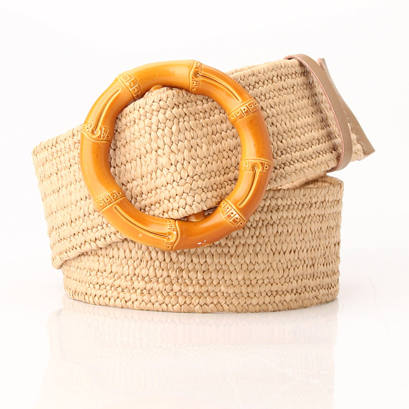 Boho Women's imitation straw wide elastic deco belt