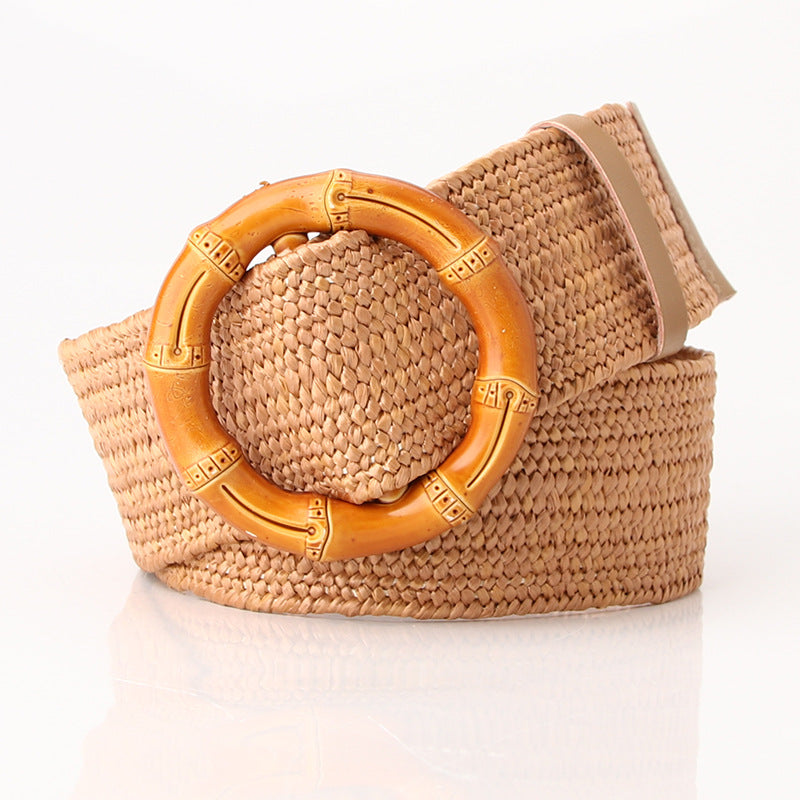 Boho Women's imitation straw wide elastic deco belt