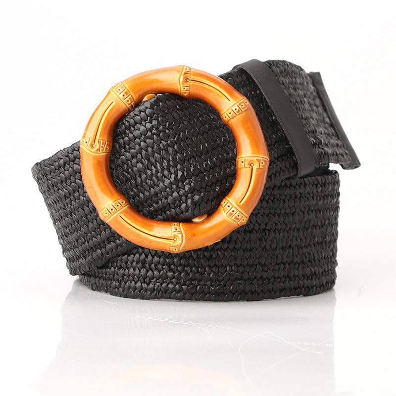 Boho Women's imitation straw wide elastic deco belt
