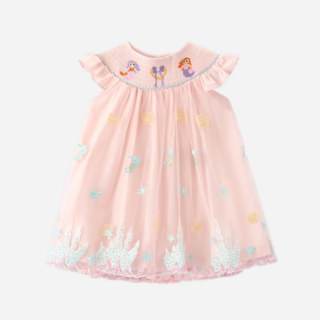 Girls shell mermaid Embroidered Princess Tulle Dress