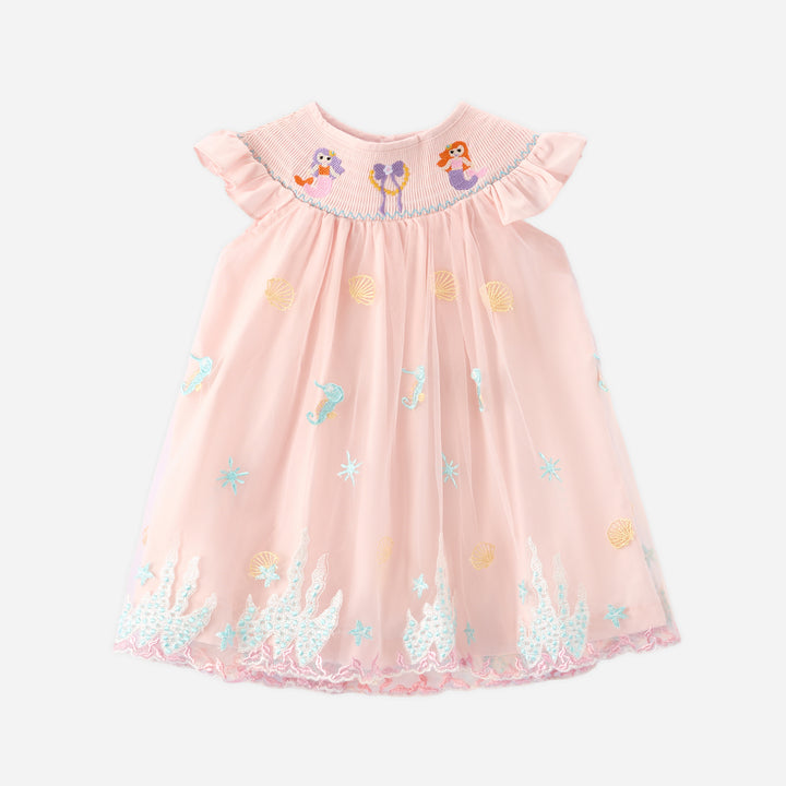 Girls shell mermaid Embroidered Princess Tulle Dress