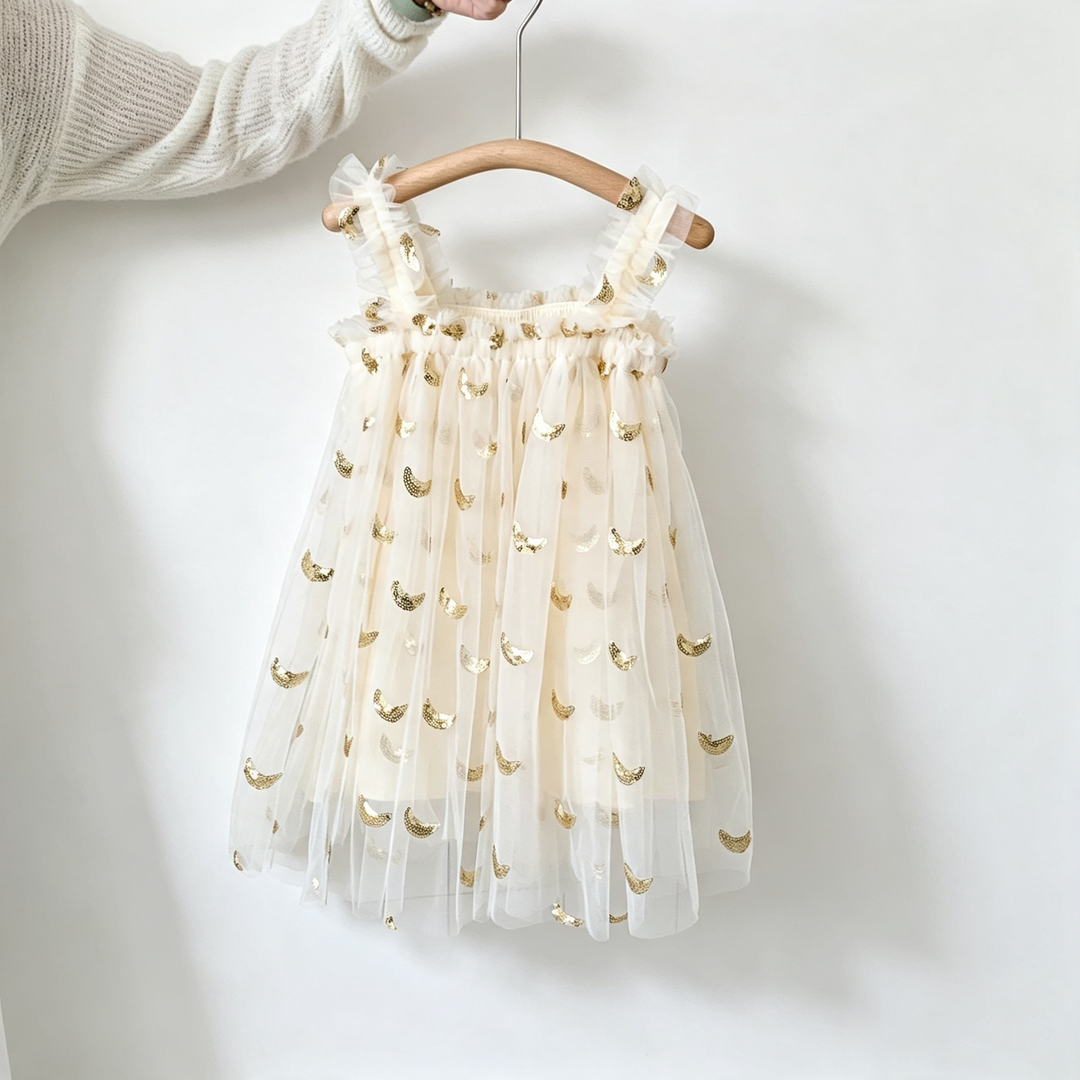 Girls Sequin star&moon embroidery mesh tutu dress