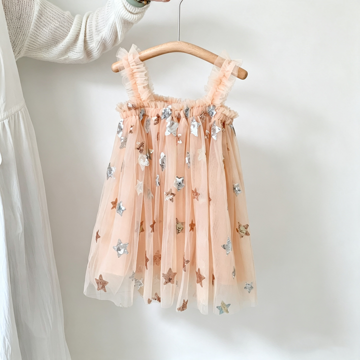 Girls Sequin star&moon embroidery mesh tutu dress