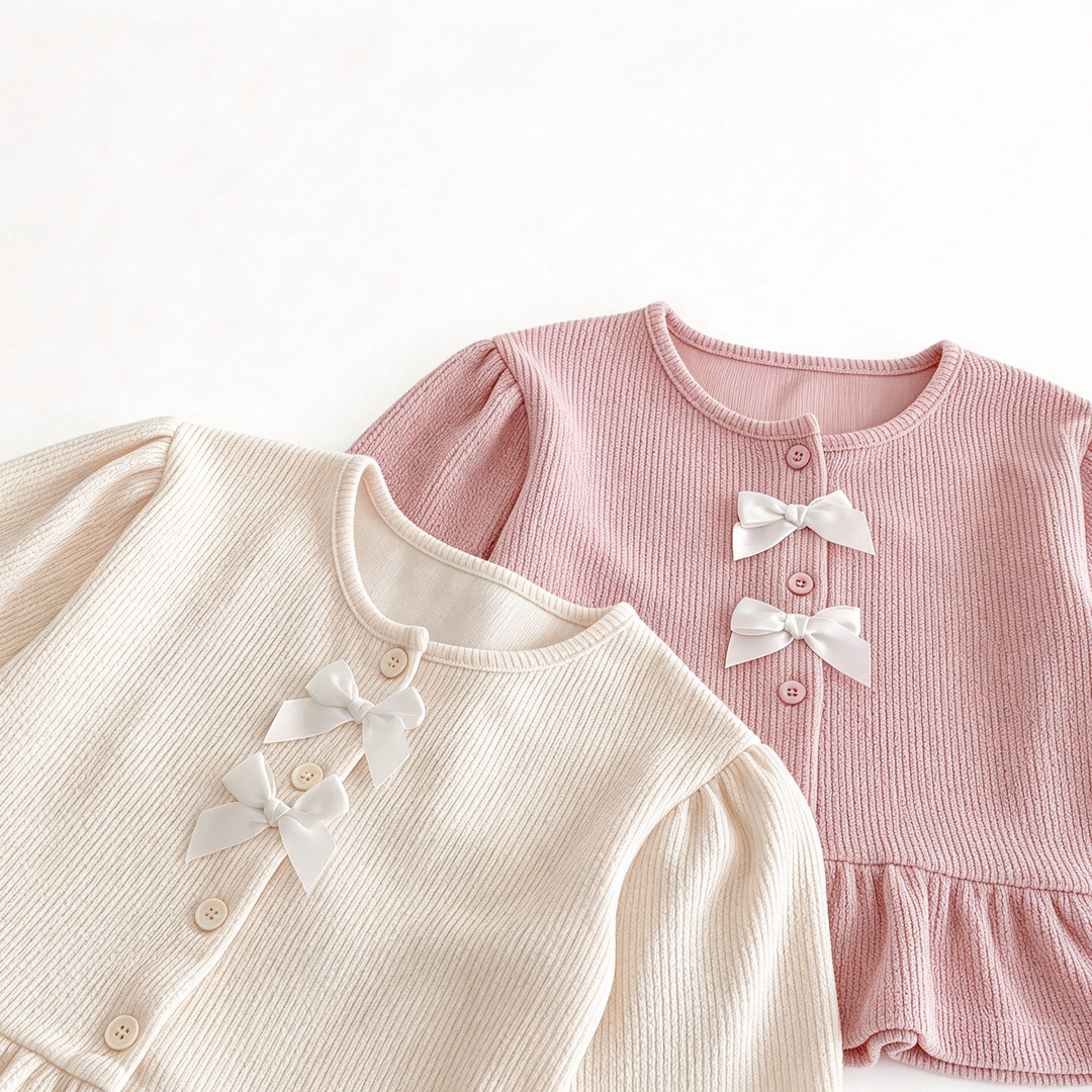 Girls Ribbed Knit Bow Long Sleeve Top &amp; Flared Pants Set