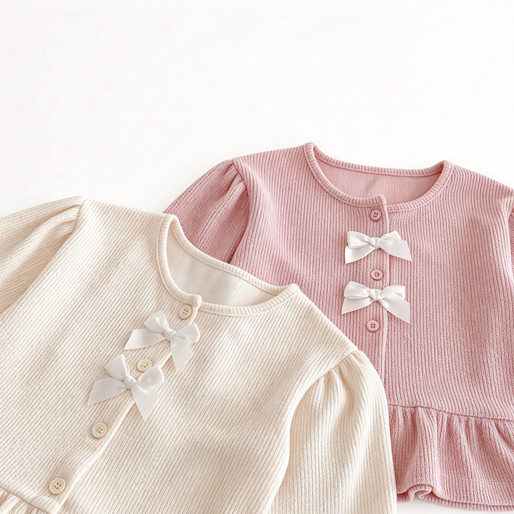 Girls Ribbed Knit Bow Long Sleeve Top &amp; Flared Pants Set