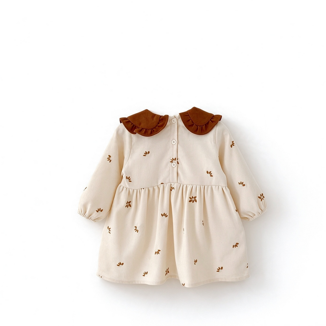 Girls Sweet Flower Embroidered Cotton Peter Pan Collar Princess Dress