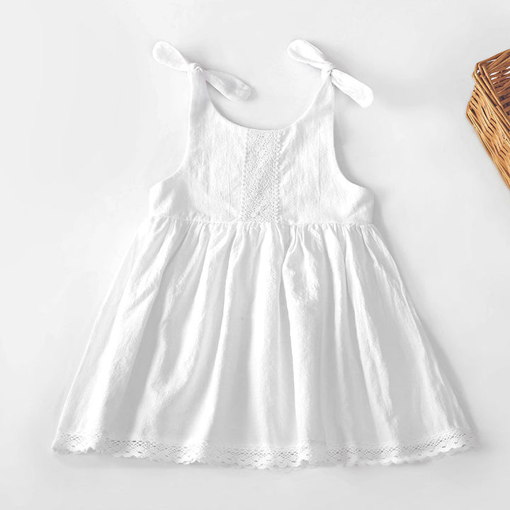 Girls cotton and linen lace bowknot princess dress
