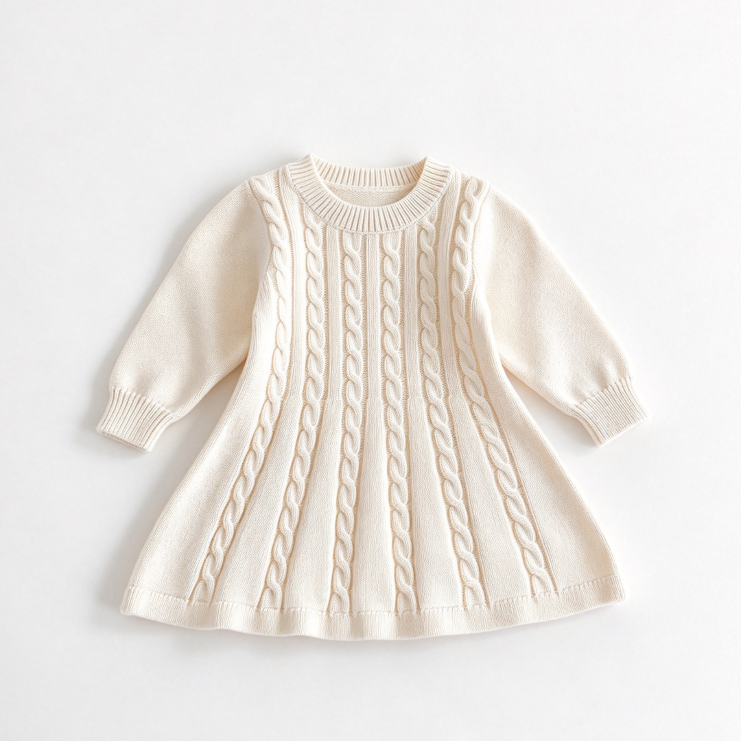 Girls' Cable-Knit Long-Sleeve Sweater Dress Christmas Knit Dress