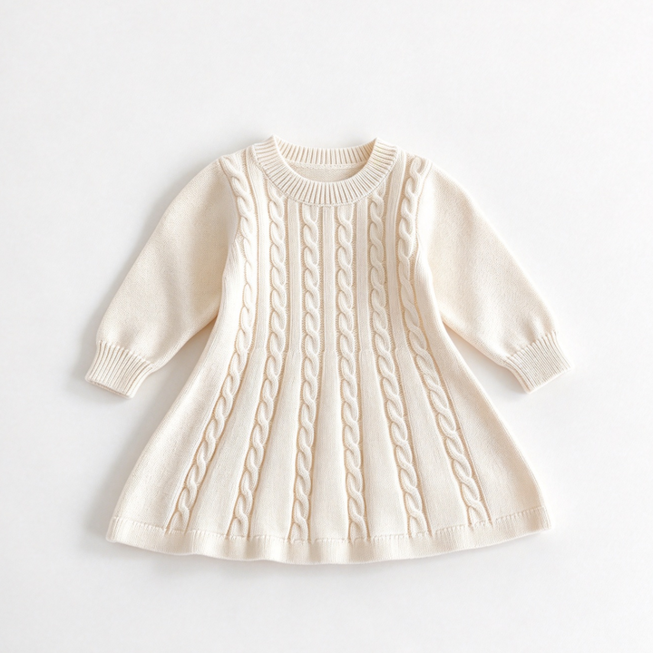 Girls' Cable-Knit Long-Sleeve Sweater Dress Christmas Knit Dress