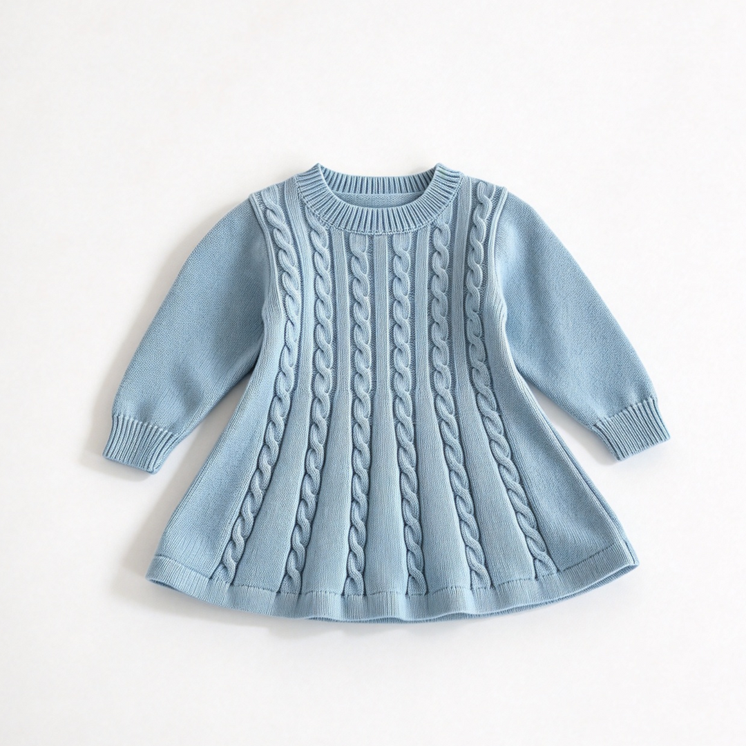 Girls' Cable-Knit Long-Sleeve Sweater Dress Christmas Knit Dress
