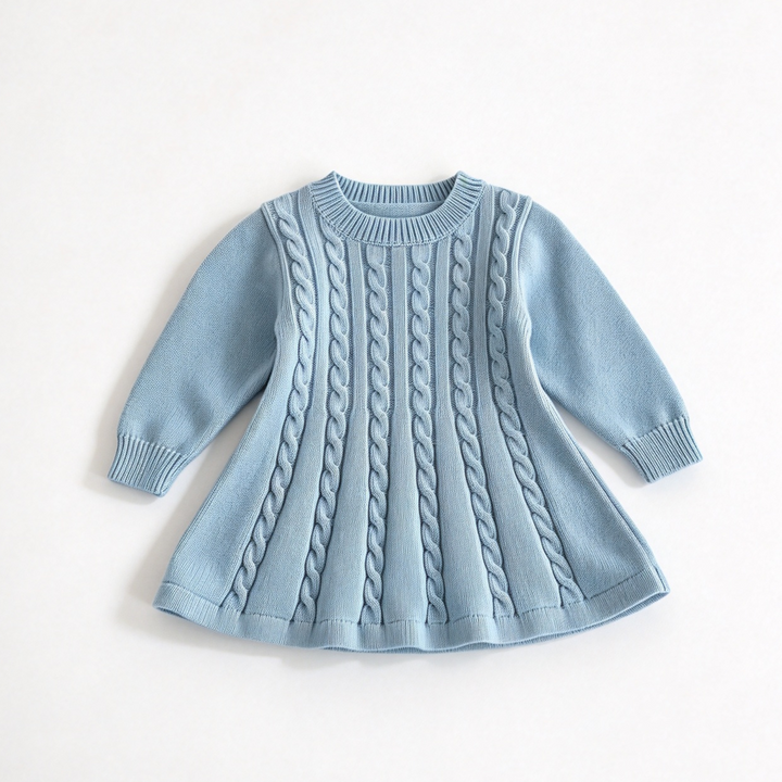 Girls' Cable-Knit Long-Sleeve Sweater Dress Christmas Knit Dress