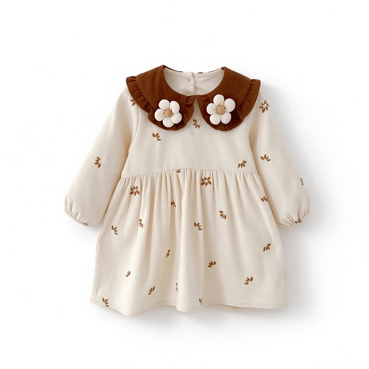 Girls Sweet Flower Embroidered Cotton Peter Pan Collar Princess Dress